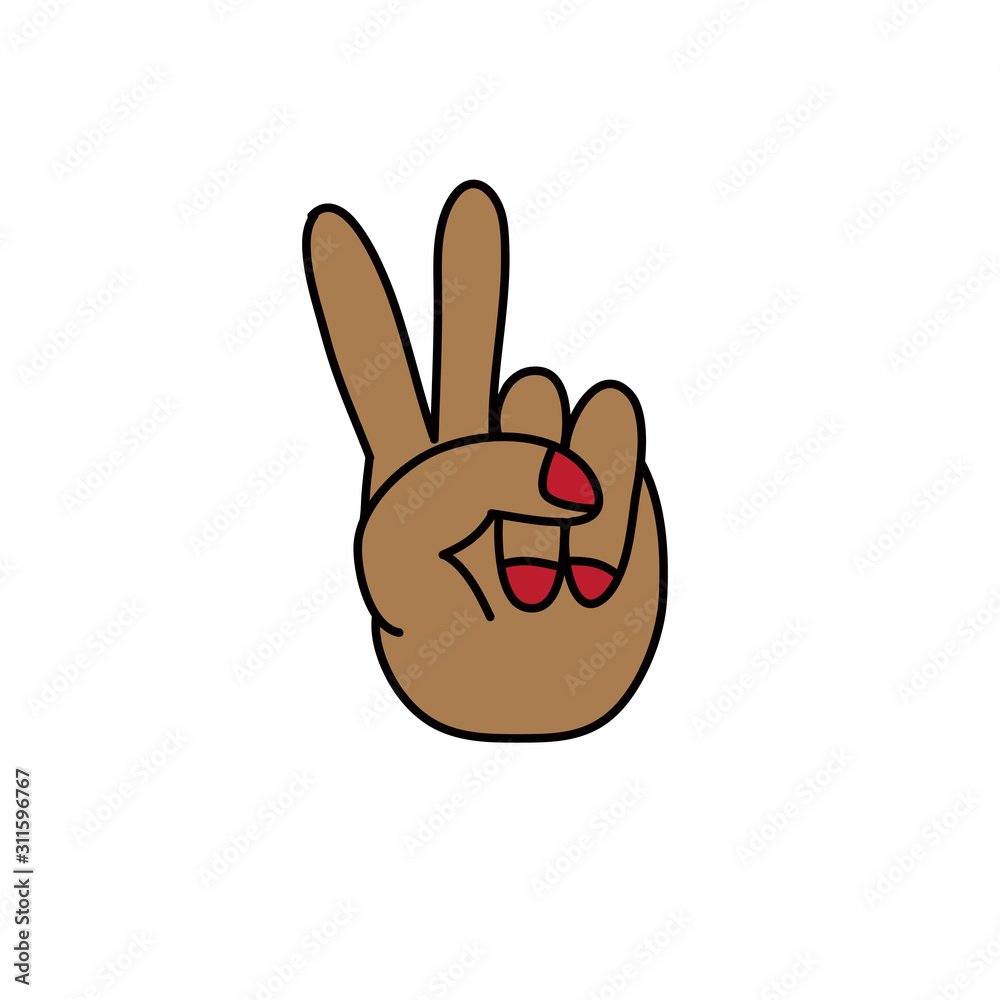 hand peace sign doodle icon, vector illustration hand peace sign doodle icon, vector illustration