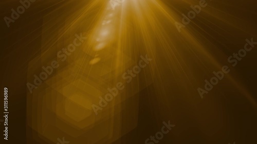 Isolated orange, yellow light rays animation. Shine or sun effect on black screen with bokeh. Dust, dirty lens effect, glitter, shiny, bright, flare footage with alpha channel. 
