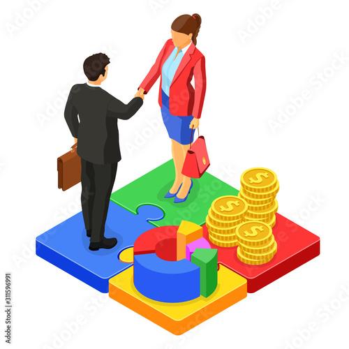 Partnership, Handshake Business Man and Woman