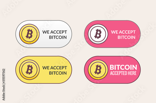 Bitcoin vector crypto accept icon. Bitcoin coin here button