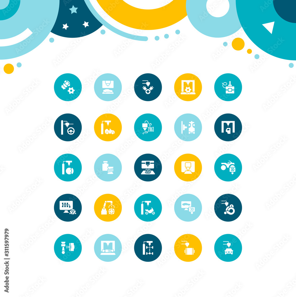 Set of Simple Icons of 3D Cars Printing Set of Simple Icons of 3D Cars Printing