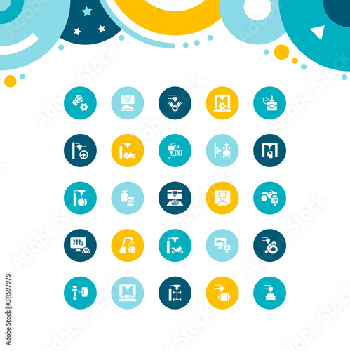 Set of Simple Icons of 3D Cars Printing