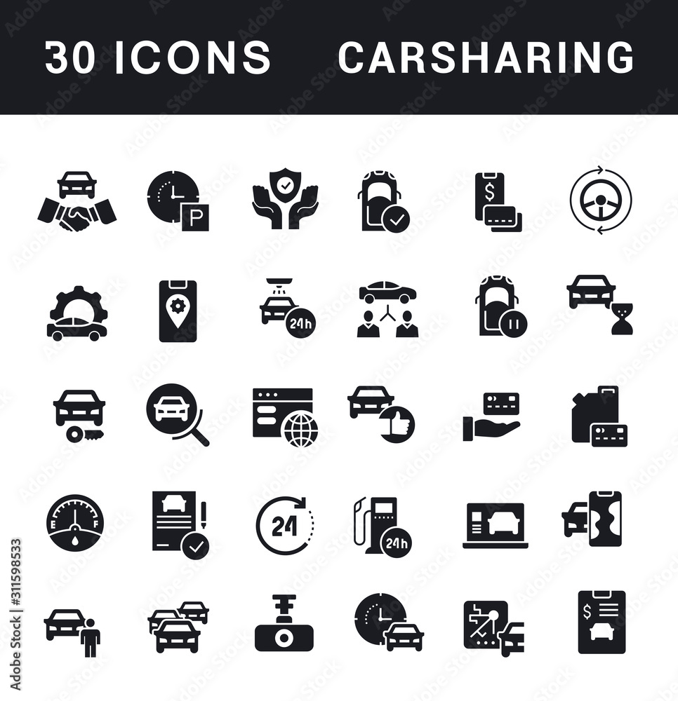 Set of Simple Icons of Carsharing