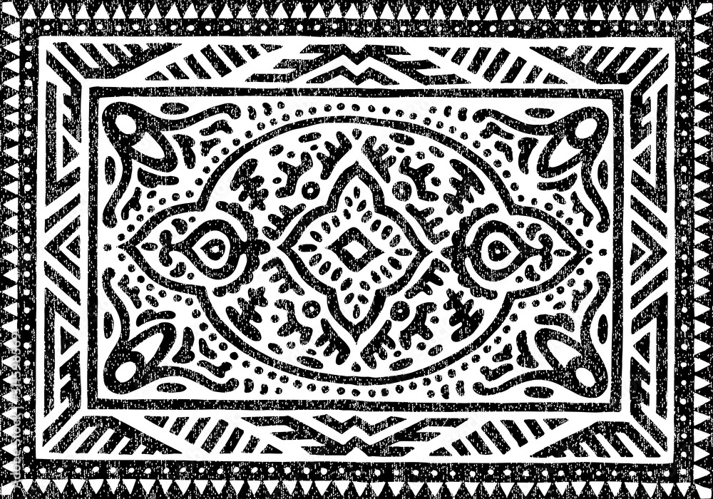 Carpet black and white pattern. Ethnic and tribal motifs. Grunge texture.  Ornament for textiles. Vector illustration. vector de Stock | Adobe Stock