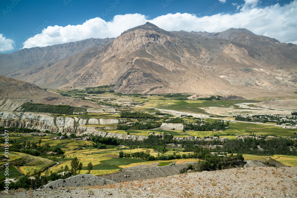 View to Ishkashim city from mountain in Afghanistan