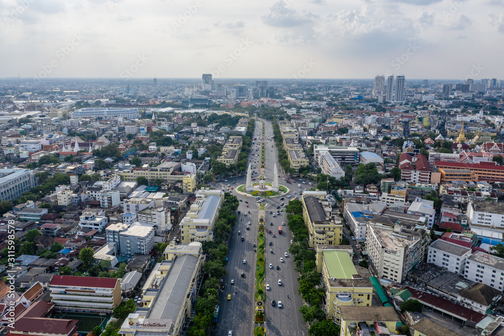 Cityscape view by drone of Bangkok, Thailand