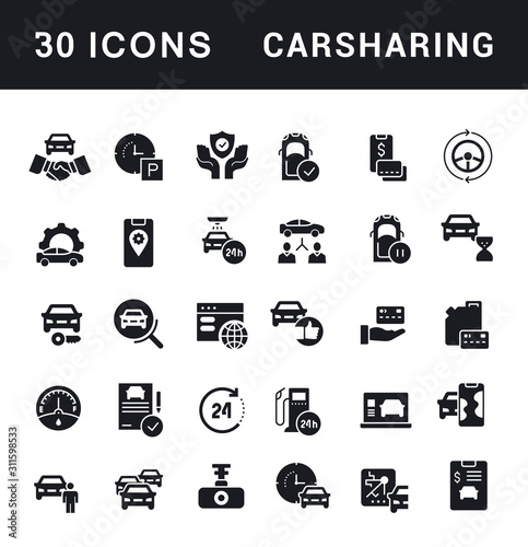 Set of Simple Icons of Carsharing