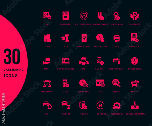 Set of Simple Icons of Carsharing