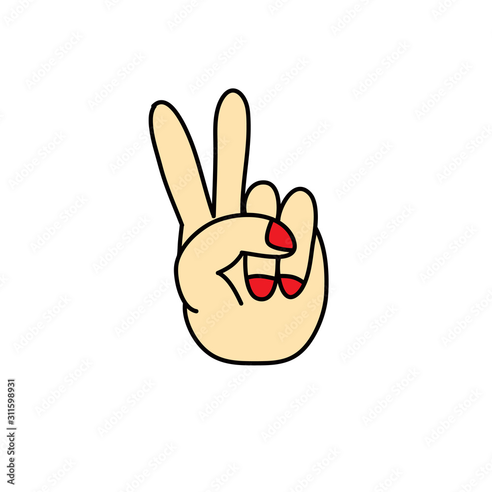 hand peace sign doodle icon, vector illustration hand peace sign doodle icon, vector illustration