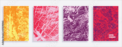 Minimalistic cover design templates. Set of layouts for covers of books, albums, notebooks, reports, magazines. Vintage texture gradient effect, flat modern abstract design. Grunge mock-up texture