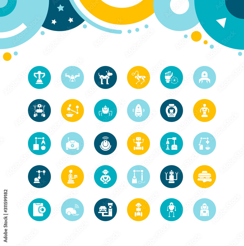 Set of Simple Icons of Robots Set of Simple Icons of Robots