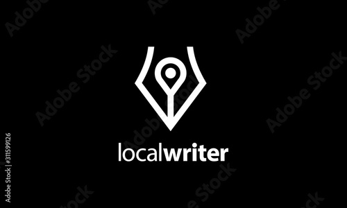 illustration logo from map pin or location with pen logo design concept