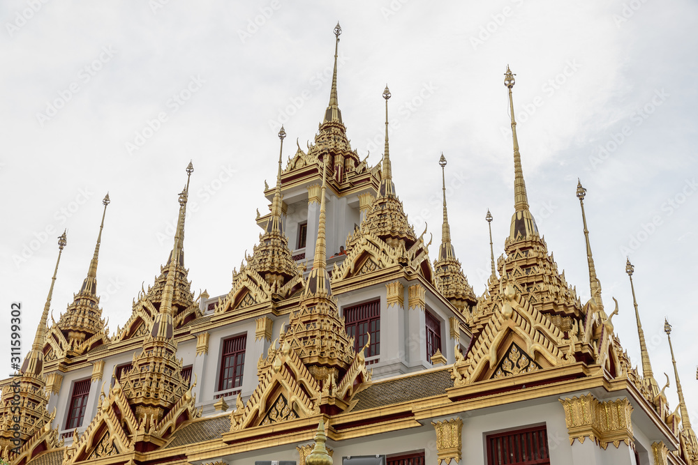 Gold Roof at Loha Prasat Temple in Bangkok, Thailand