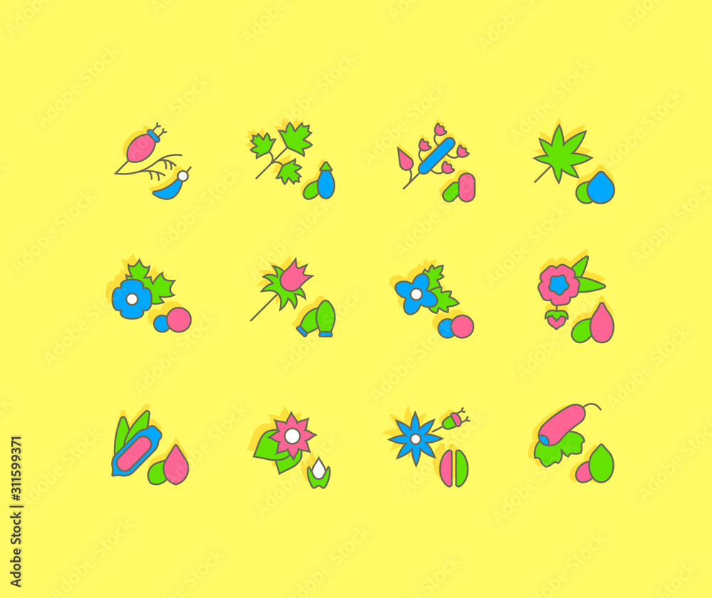 Set of Simple line Icons of Seeds
