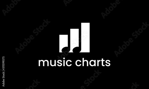 music note with bar chart graph logo design concept