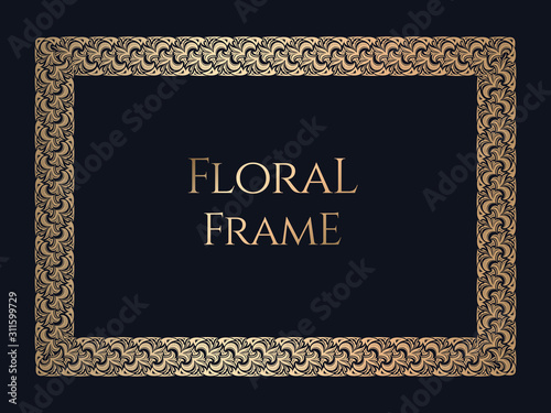 Golden vintage floral frame for design, template. Luxury, royal ornament in celtic, damascus style with lily. Premium illustration. Ornate decor, border for invitation, card, certificate, rewarding