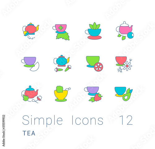 Set of Simple line Icons of Tea