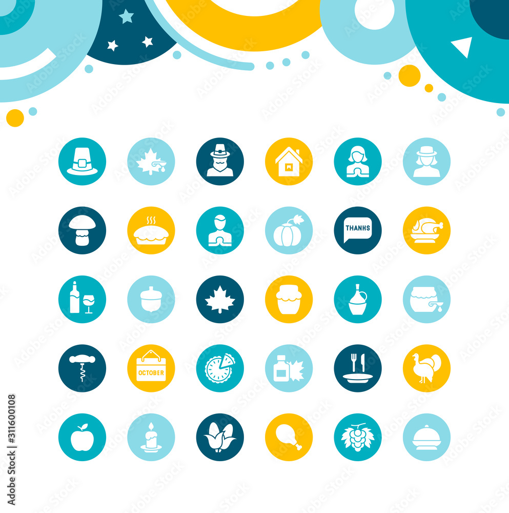 Set of Simple Icons of Thanksgiving Day Set of Simple Icons of Thanksgiving Day
