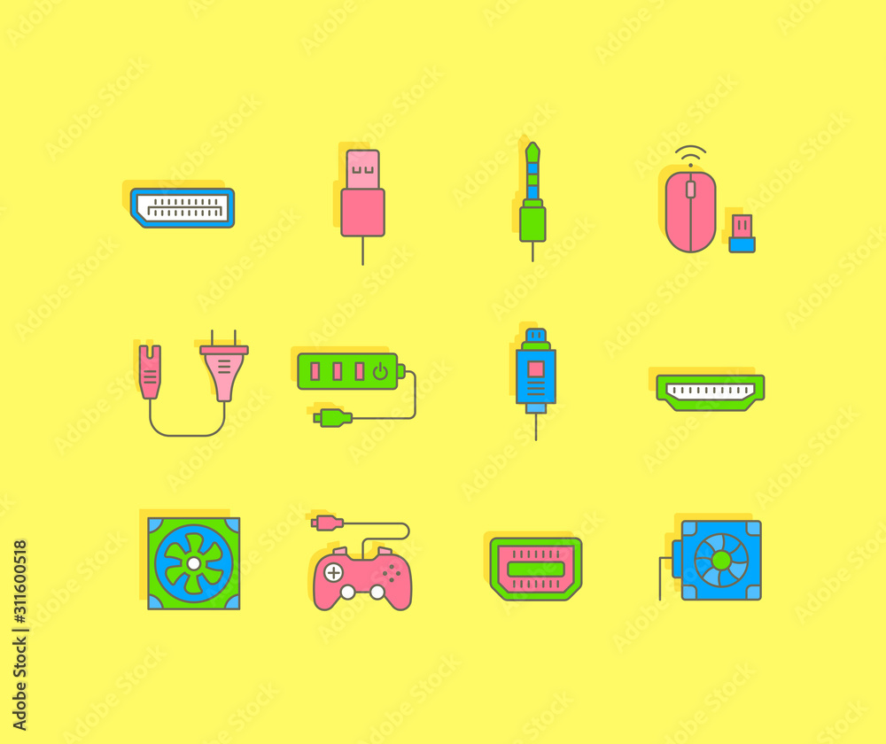 Set of Simple line Icons of Upgrading Computer Components Set of Simple line Icons of Upgrading Computer Components