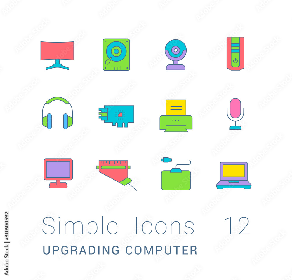 Set of Simple line Icons of Upgrading Computer Components Set of Simple line Icons of Upgrading Computer Components