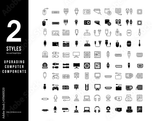 Simple Line Icons of Upgrading Computer Components