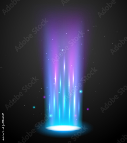 Portal light effect hologram. Magic circle teleport podium. Ufo swirl beam and ray energy funnel