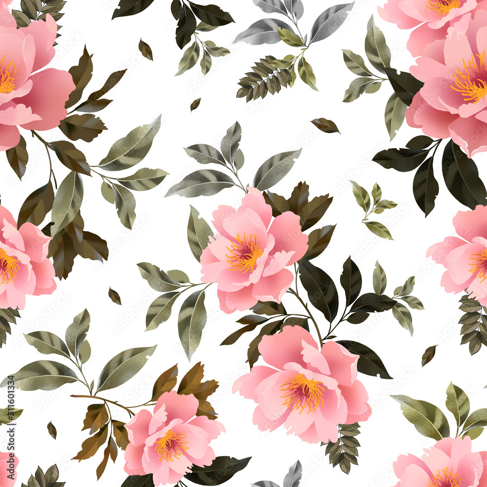 Seamless pattern with elegant flowers. Floral background for surface design Seamless pattern with elegant flowers. Floral background for surface design