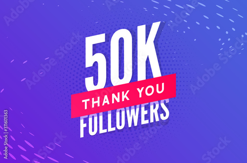 50000 followers vector. Greeting social card thank you followers. Congratulations 50k follower design template