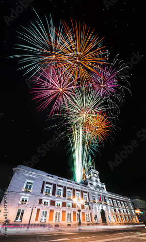 Puerta del Sol on New Year's Eve in Madrid, Spain. Long Exposure at night