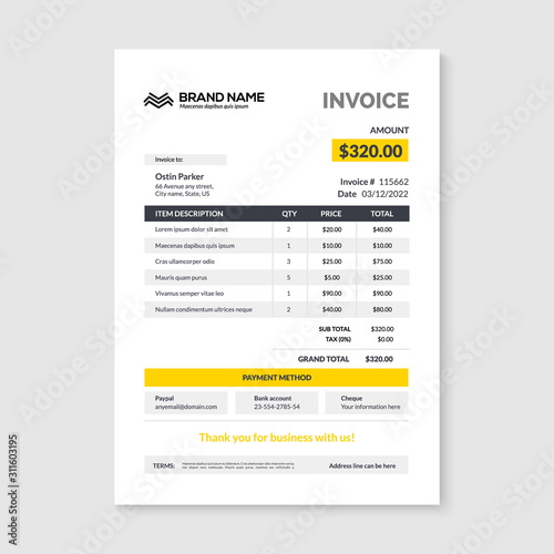 Invoice minimal design template. Bill form business invoice accounting