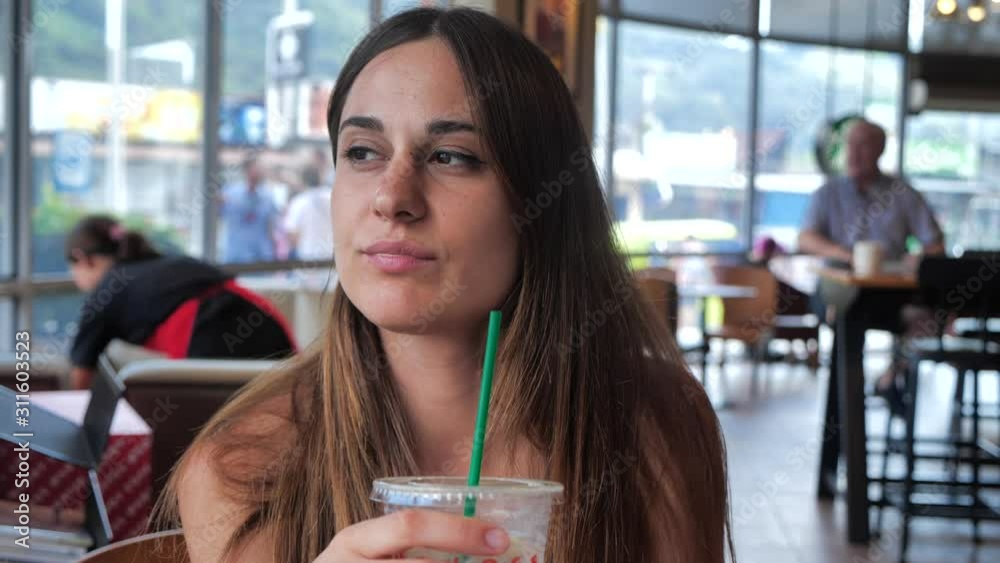 portrait of a cute girl whhich drinks coffee portrait of a cute girl whhich drinks coffee