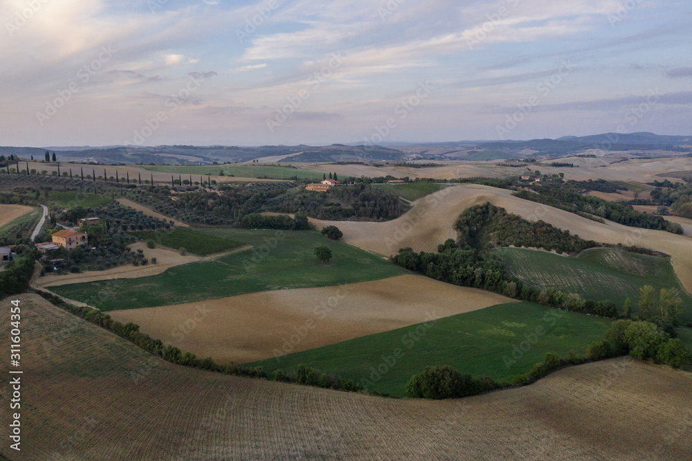 Rural landscape of farms in Tuscany by Drone
