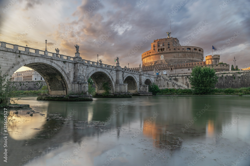 Tiber River and bridge leading to the Castel Sant'Angelo in Rome