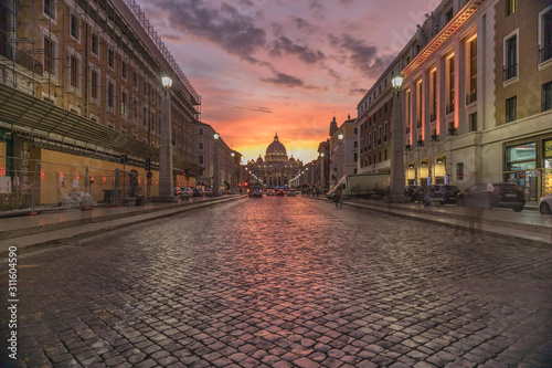 Sunset colors looking to Saint Peters Square in the Vatican © Timon
