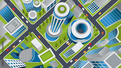 Vector isometric illustration of a futuristic city