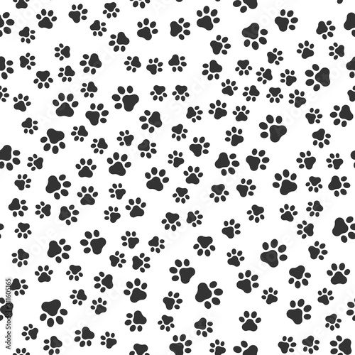 Seamless pet paw pattern background. Dog or cat paw wallpaper illustration footprint