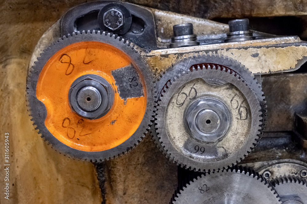 metal cog wheels in gearing at gear box metal cog wheels in gearing at gear box