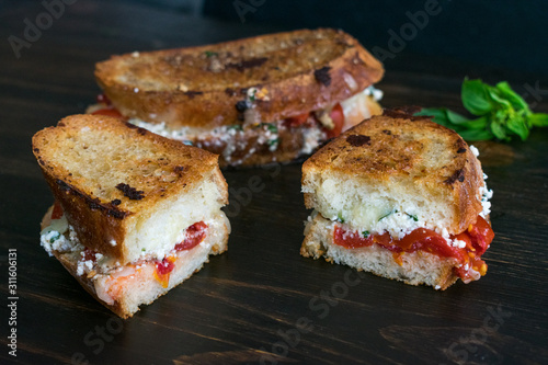 Caprese Grilled Cheese Sandwiches with Basil Garnish