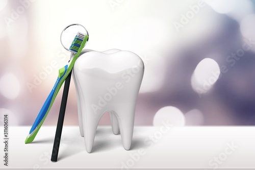 Human's white tooth with dentist mirror © BillionPhotos.com