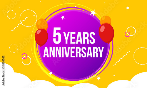 5 anniversary hapy birthday first invitation celebration party card event. 5st anniversary template balloons