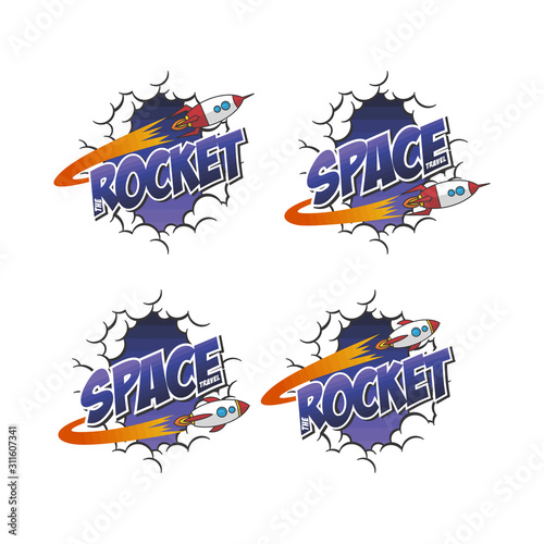 rocket ship launch space travel sign badge label logo set