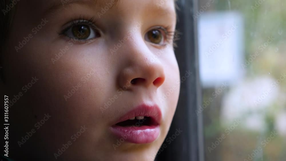 custom made wallpaper toronto digitalLittle tourist travels by car, train. Young and beautiful tourist looking through dirty window of the train. Closeup portrait of caucasian boy with big surprise and interest on his face.