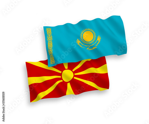 Flags of Kazakhstan and North Macedonia on a white background