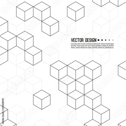 Abstract background with intersecting geometric cubic and hexagon shapes. Vector pattern of cubes. Techno illustration. photo