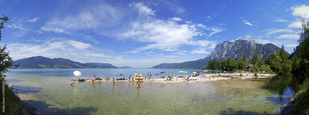 Attersee, Badeplatz, Österreich, Oberösterreich, Seen - obrazy, fototapety, plakaty 