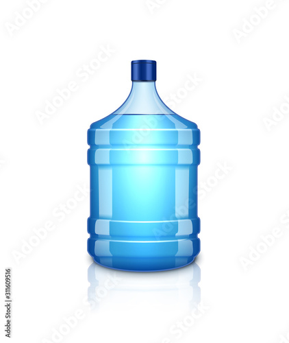 Vector water bottle. Large plastic big blue transparent bottle for clean water, isolated