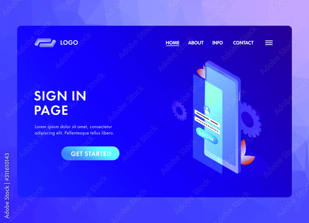 Web Sign In Design Sign in login form concept. UI/UX material web design template with ...