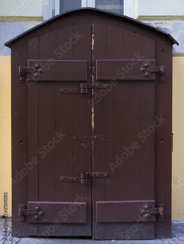 Wooden door with forged elements in high resolution