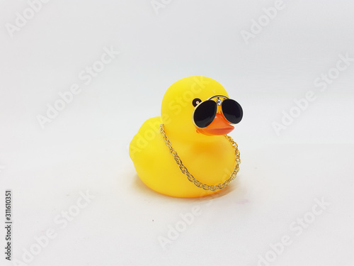 Cute Beautiful Yellow Squeaky Bathub Duck for Kids Toys Bathroom Water Accessories in White Isolated Background