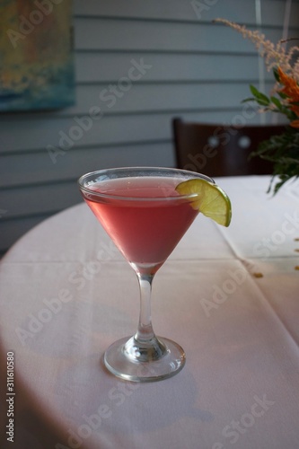 Pink Cocktail on a White Table